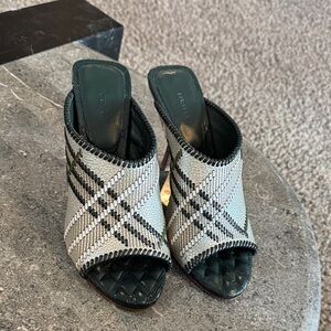 Burberry Green and Cream Plaid Mules